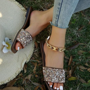 Rhinestone flat slides—sparkling, casual open-toe sandals